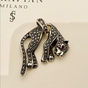Panther/ Jaguar Pendant. Sterling Silver, Marcasite and Ruby